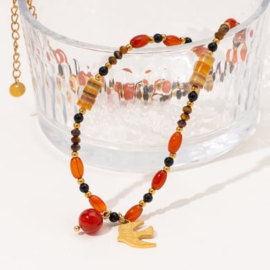 Classic Dove Stainless Steel Gold Color Natural Stone Women's Beaded Necklaces h5 Picture5