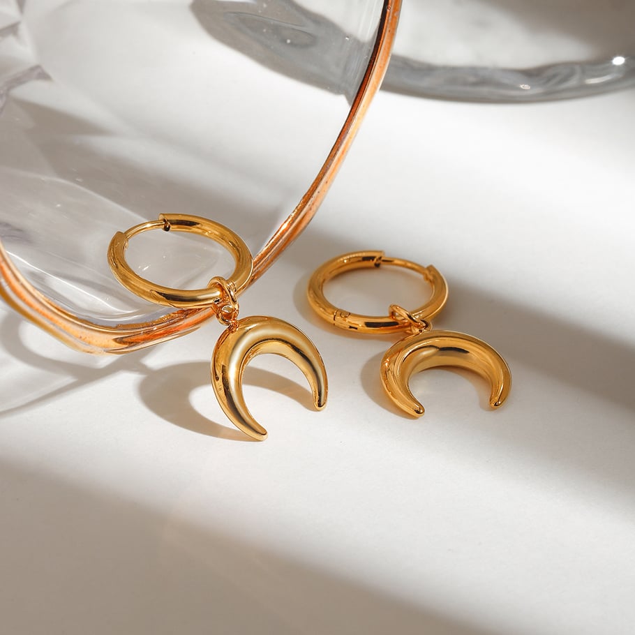 Moon Stainless Steel Gold Color Women's Drop Earrings Picture7