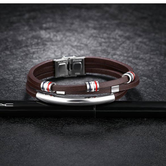 1 Piece Simple Multilayer Leather Stainless Steel Men's Bracelets