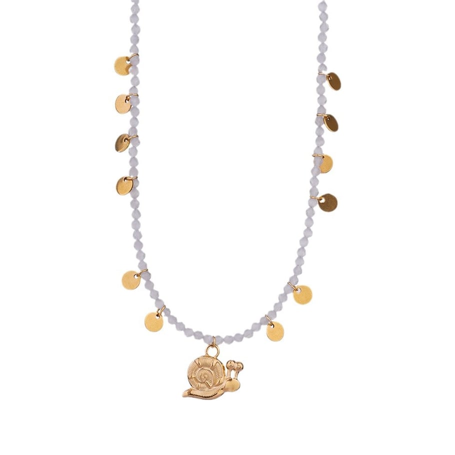 Collar de cuentas de acero inoxidable color dorado con piedras naturales y diseño de pez glamuroso para mujer Imagen6