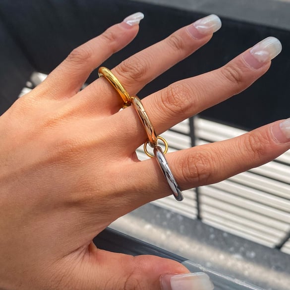 Anelli singoli da donna in acciaio inossidabile geometrico classico della serie semplice, 1 pezzo 2