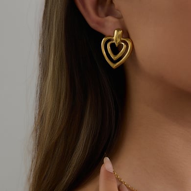1 Pair Original Design Heart Stainless Steel Gold Color Women's Stud Earrings h5 Picture4
