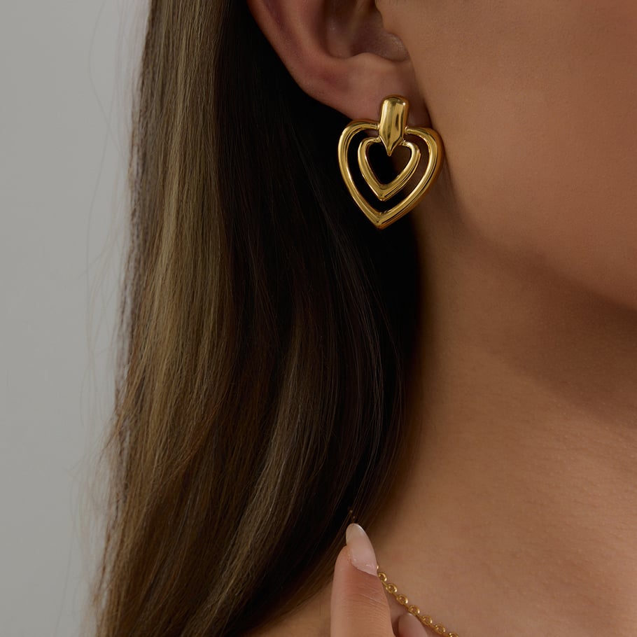 1 Pair Original Design Heart Stainless Steel Gold Color Women's Stud Earrings Picture4