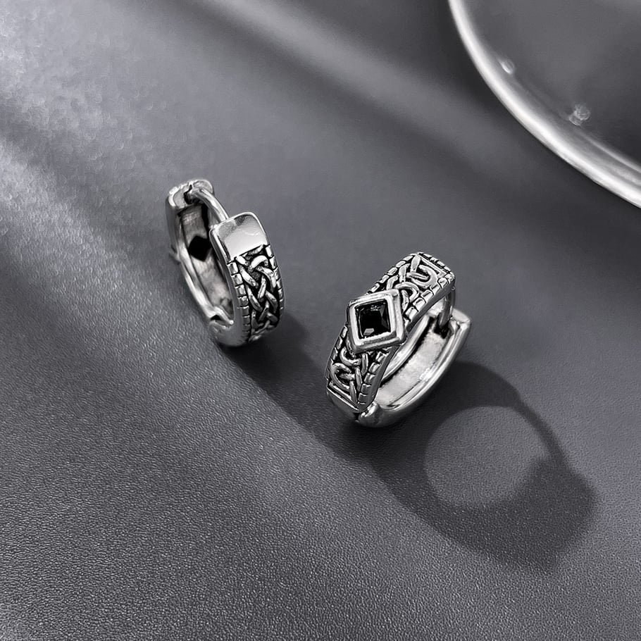 Dazzling Rhombus Stainless Steel Men's Hoop Earrings h5Picture3