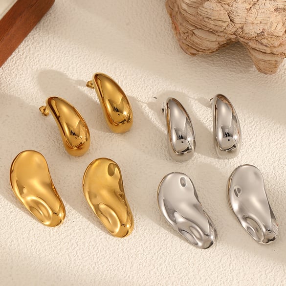 Droplet Shape Minimalist Stainless Steel Gold Color Women's Stud Earrings