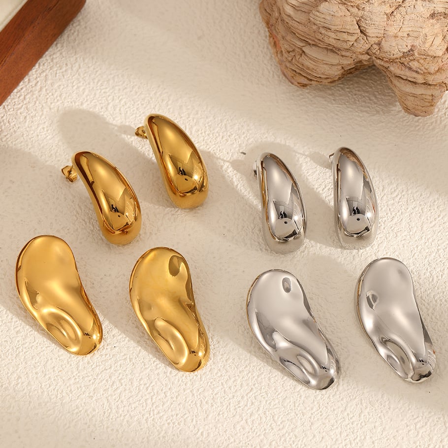 Droplet Shape Minimalist Stainless Steel Gold Color Women's Stud Earrings Picture2