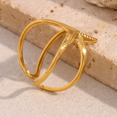 Starfish Stainless Steel Gold Color Adjustable Rings h5 Picture6