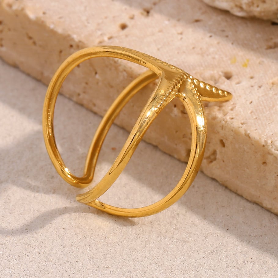 Starfish Stainless Steel Gold Color Adjustable Rings Picture6