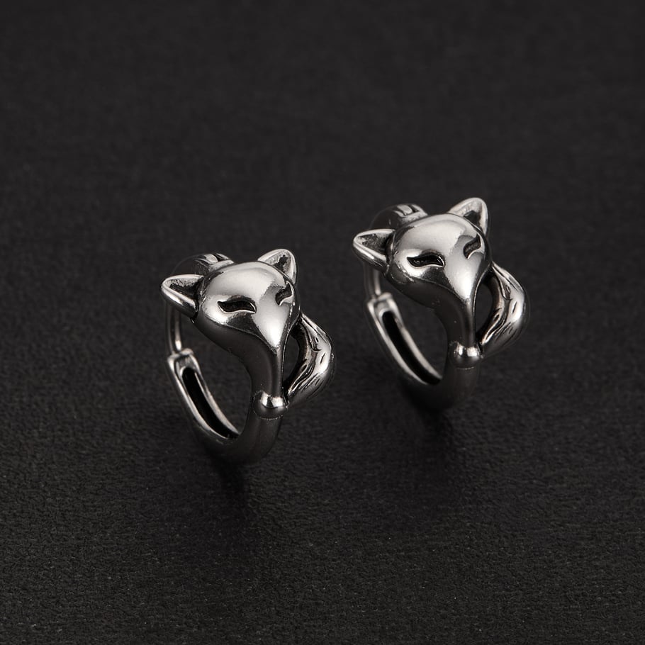 1 Piece Designable Series Chic Fox Stainless Steel Men's Hoop Earrings Picture3
