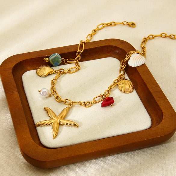 Collana con ciondolo a forma di stella marina in acciaio inossidabile, elemento oceano, 1 pezzo 2