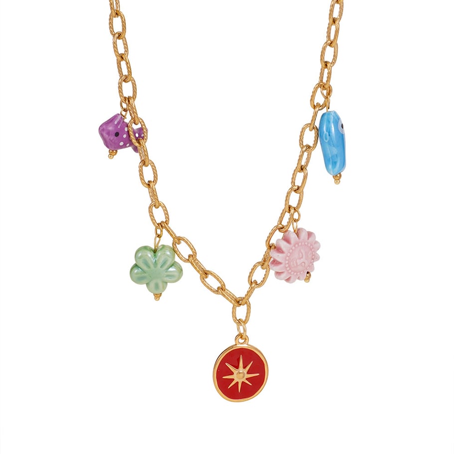 1 Piece Romantic Series Vacation Colorful Ceramic Fish Stainless Steel Gold Color Women's Pendant Necklaces Picture7