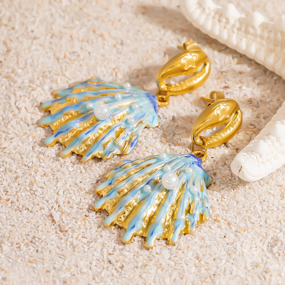 Shell Stainless Steel Gold Color Drop Earrings Picture7