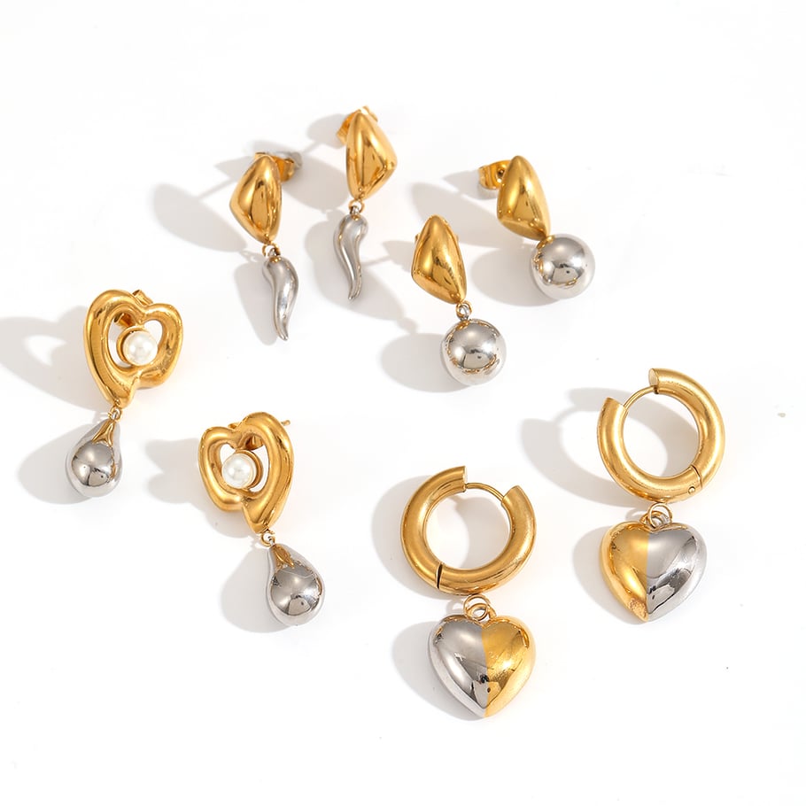 Modern Gold&Silver Color Geometric Stainless Steel Women's Stud Earrings Picture3