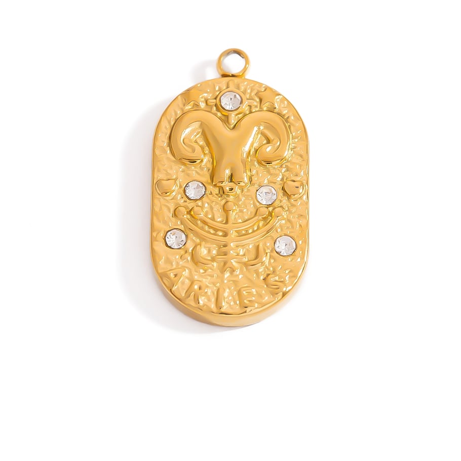 Twelve Zodiac Signs Stainless Steel Gold Color Pendants 