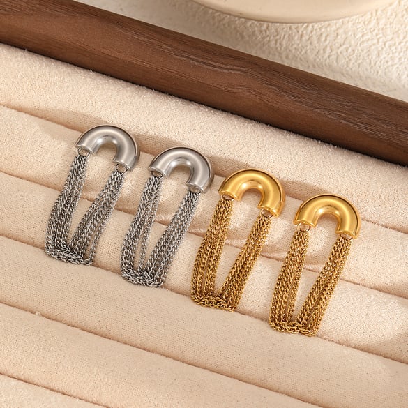 Quaste Edelstahl Gold Farbe Baumeln Ohrringe 2