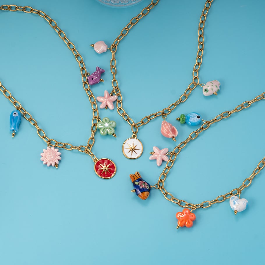1 Piece Romantic Series Vacation Colorful Ceramic Fish Stainless Steel Gold Color Women's Pendant Necklaces Picture4