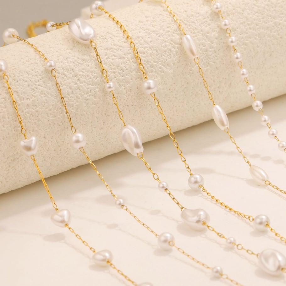 1 Piece Elegant Natural Beads Stainless Steel Women's Chain Necklaces Picture4