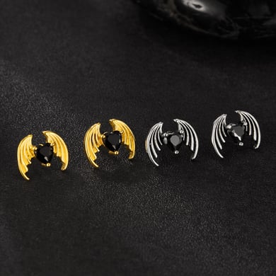1 Piece Intricate Series Heart Wings Stainless Steel Gold Color Men's Earrings h5 Picture3
