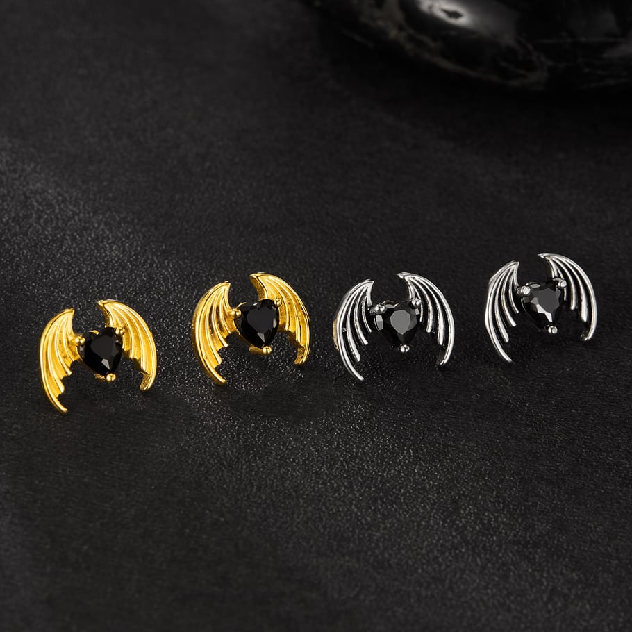 1 Piece Intricate Series Heart Wings Stainless Steel Gold Color Men's Earrings Picture3