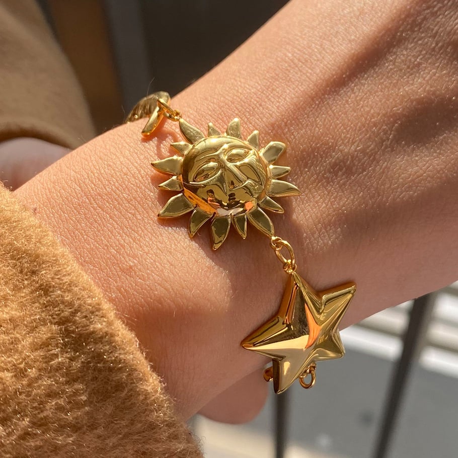 Retro Sonne/Mond Edelstahl Gold Farbe Charm Armbänder Bild8