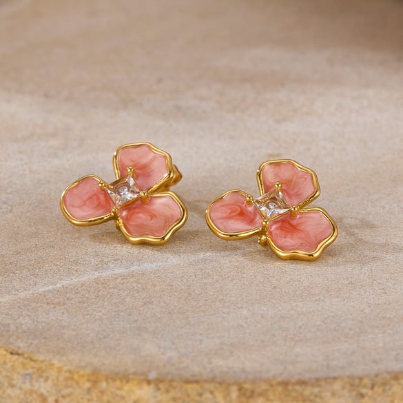 1 paio di orecchini a bottone da donna in acciaio inossidabile color oro con fiori della serie semplice 2