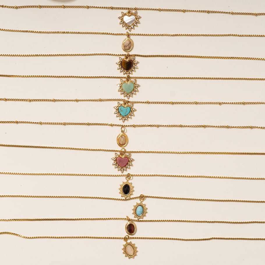 Radiant Heart Stainless Steel Gold Color Natural Stone Women's Pendant Necklaces Picture5