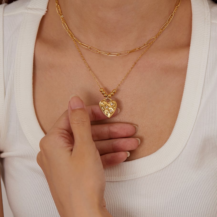 1 Piece Superior Series Chic Heart Stainless Steel Gold Color Women's Pendant Necklaces h5Picture5