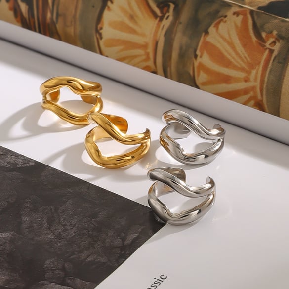 Simple Solid Color Stainless Steel Gold Color Ear Cuffs