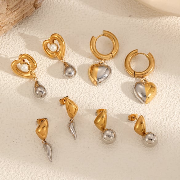 Modern Gold&Silver Color Geometric Stainless Steel Women's Stud Earrings