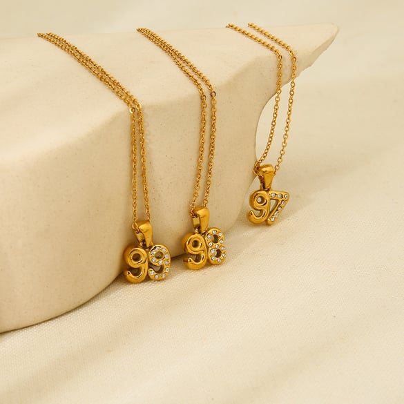 Numbers Gold Color Stainless Steel Pendant Necklace 2