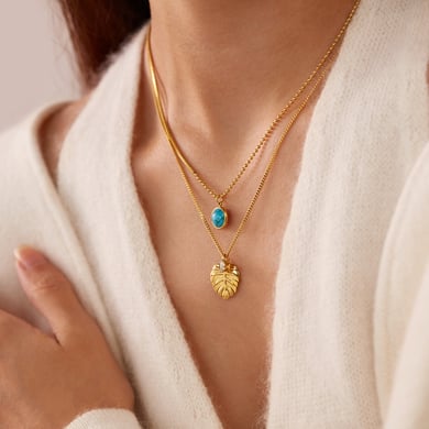1 Stück Simple Series Tägliche geometrische Edelstahl Goldfarbene mehrlagige Halsketten für Damen h5 Bild5
