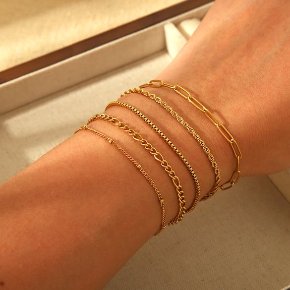 Bracciale da donna in acciaio inossidabile dorato abbinato, 1 pezzo, semplice, con cento zirconi
