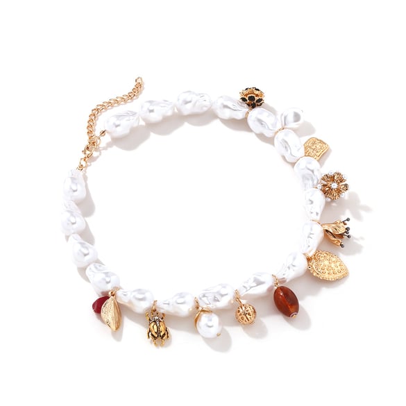 1 pezzo di collana di perline da donna in lega di fiori retrò, con perle artificiali e serie classica