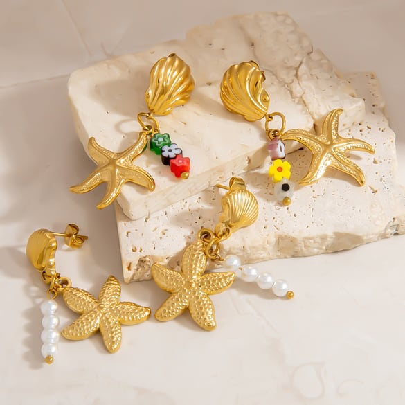 1 par de pendientes colgantes de acero inoxidable dorados con diseño de tortuga retro de serie simple para mujer 2