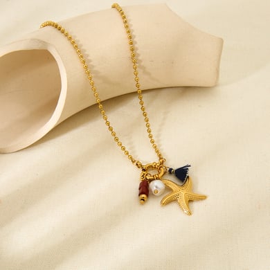 Ocean Series Gold Color Stainless Steel Starfish - Tassel Necklace for Women h5 Picture2