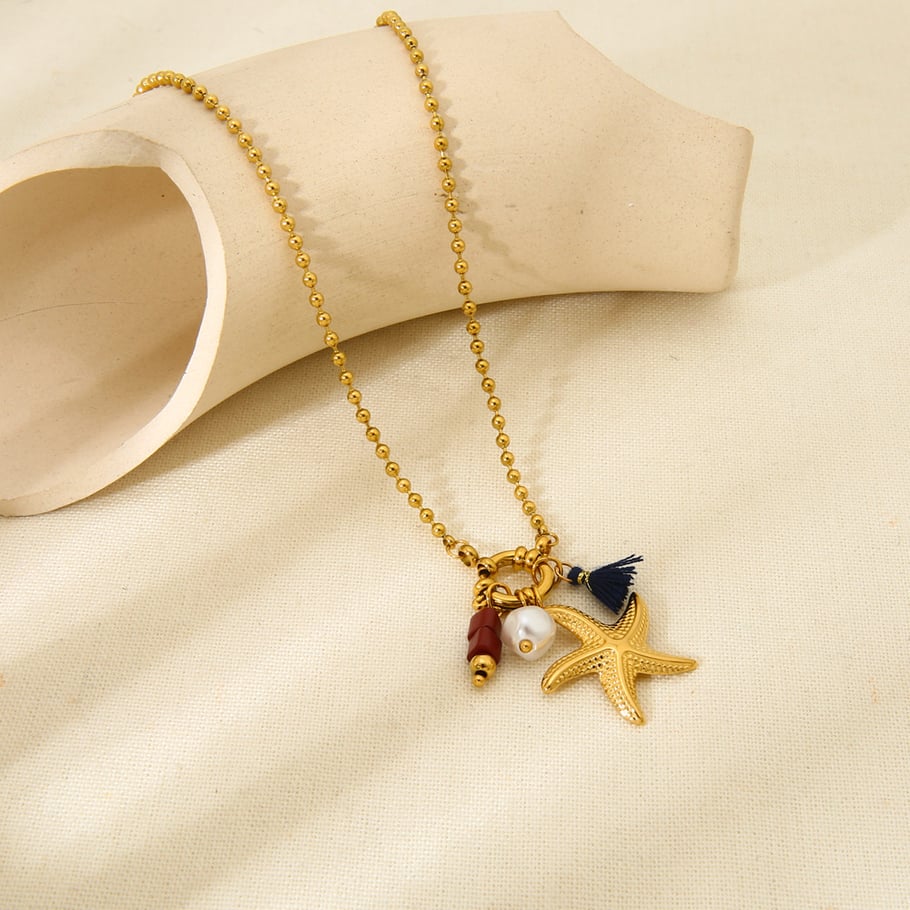 Ocean Series Gold Color Stainless Steel Starfish - Tassel Necklace for Women Picture2