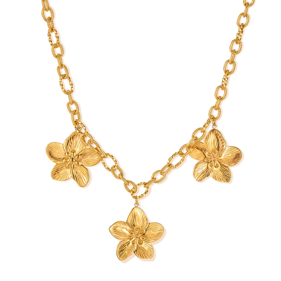 1 Stück Simple Series Retro Flower Edelstahl Goldfarben Damen-Anhänger Halsketten Bild6