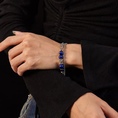 1 Piece Modern Blue Stainless Steel Men's Beaded Bracelets h5 Picture4