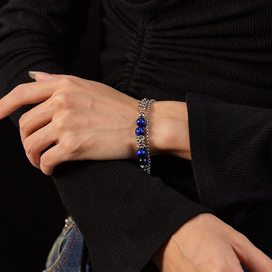 1 Piece Modern Blue Stainless Steel Men's Beaded Bracelets h5Picture4