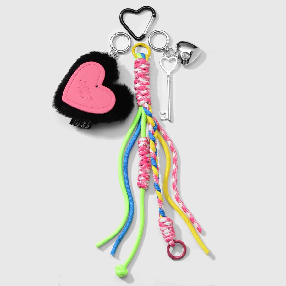 1 Piece Sweet Plush Heart Beaded Bow Bag Charms Picture5