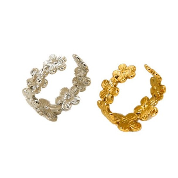 Bagues pour femme en acier inoxydable doré, légères et luxueuses, en forme de fleur Image5