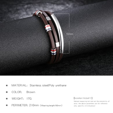 1 Piece Simple Multilayer Leather Stainless Steel Men's Bracelets h5 Picture5