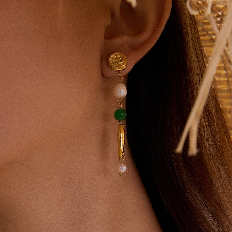 Oceanic Stainless Steel Gold Color Drop Earrings Picture5