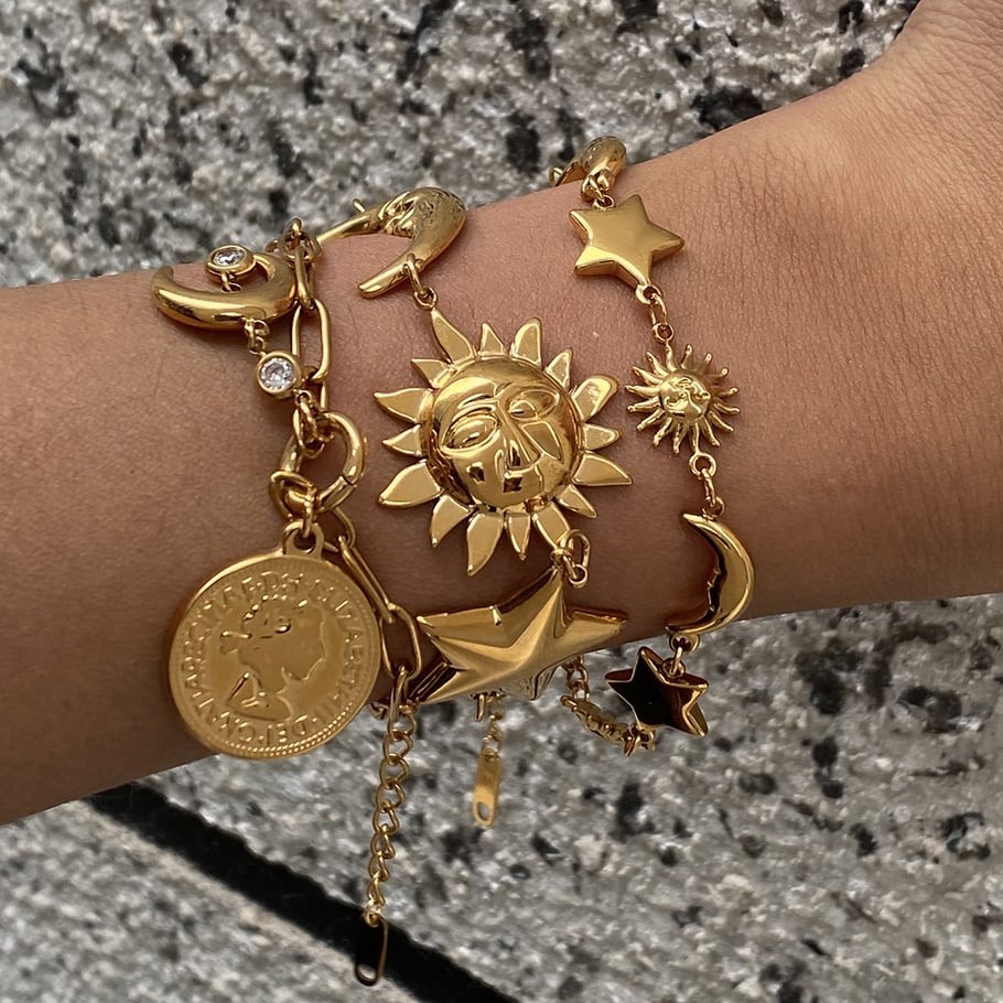 Retro Sonne/Mond Edelstahl Gold Farbe Charm Armbänder Bild4
