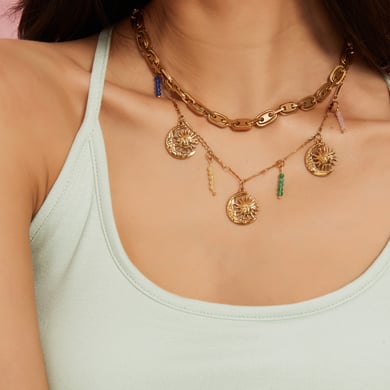 Luxurious Sun & Moon Stainless Steel Gold Color Women's Pendant Necklaces h5 Picture5