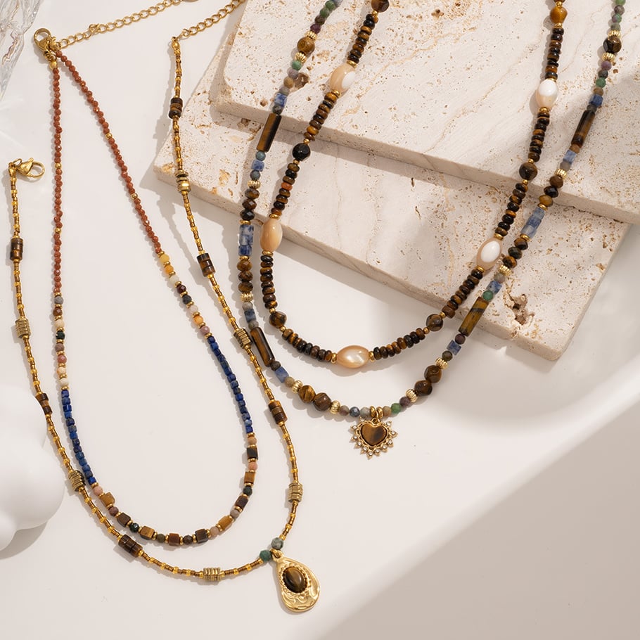 1 Piece Bohemia Style Classic Beads Stainless Steel Tiger's-eye Natural Stone Women's Beaded Necklaces h5Picture6