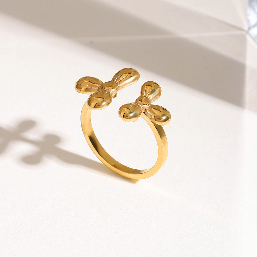 Flower Stainless Steel Gold Color Statement Rings 