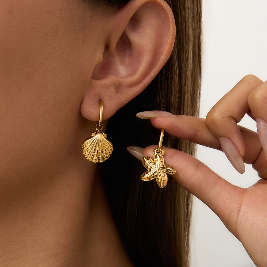 Starfish Stainless Steel Gold Color Drop Earrings h5Picture3