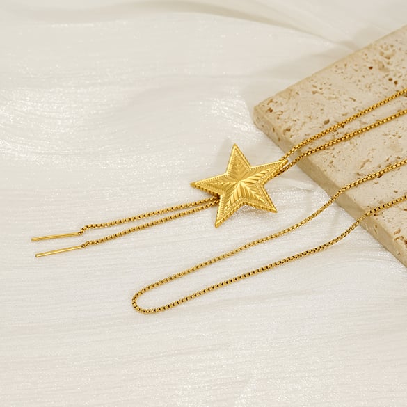 Star Stainless Steel Gold Color Long Necklaces 2
