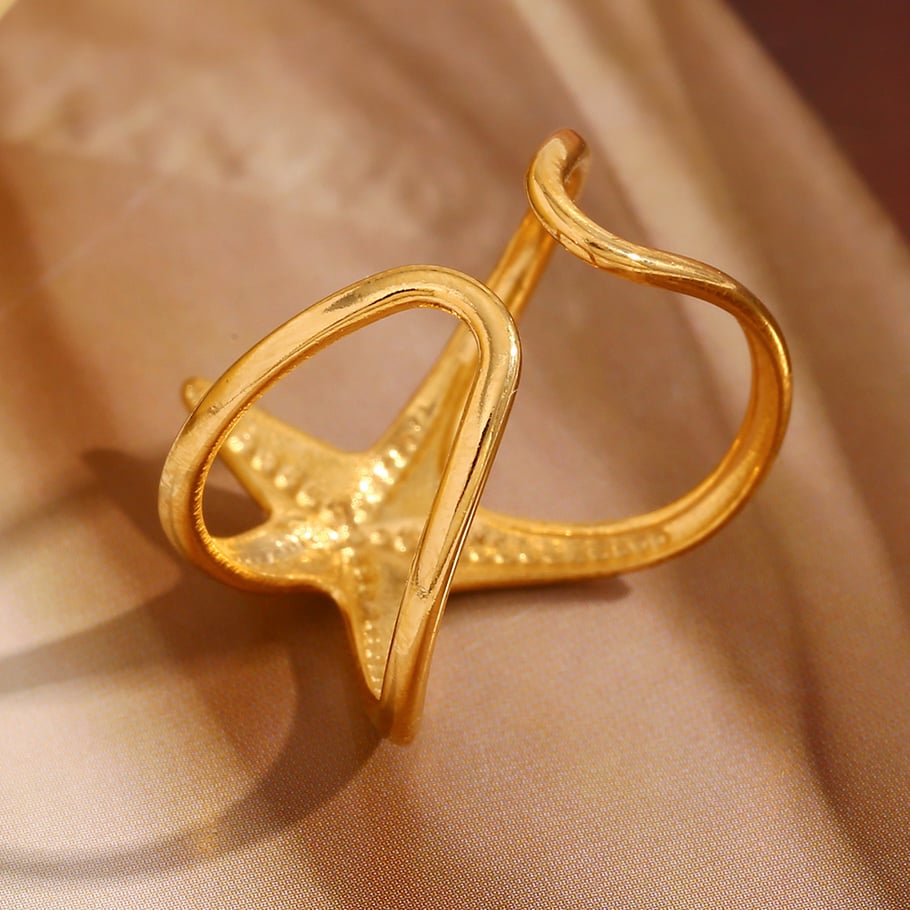 Starfish Stainless Steel Gold Color Adjustable Rings Picture4